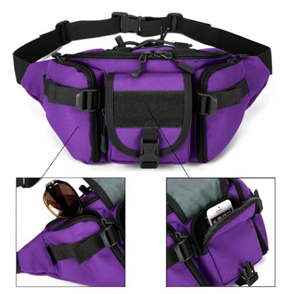 ArcEnCiel Tactical Fanny Pack for Men Women Waist Bag Hip Belt Outdoor Hiking Fishing Bumbag with Patch (Purple) - color: Purple