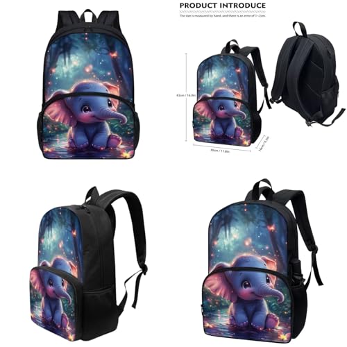 Cute Elephant Backpack for Girls Kids Backpack with Lunch Box Water Bottle Sling Bag and Soft Pencil Case 4Pcs Set 17" Lightweight Bookbag with Large Front Pocket Sturdy Elementary School Bag - color: Cute Elephant