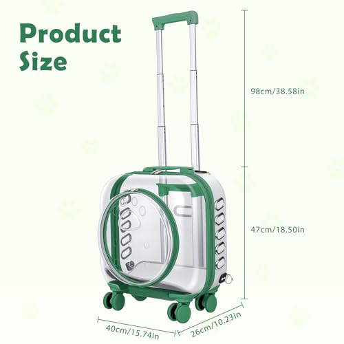 Cat Carrier Backpack with Silent Wheels, Clear Cat Stroller with Ventilation Holes, Telescopic Handle, Convenient Portable Cats Dogs Backpack for Travel (Green-B) - color: Green-B