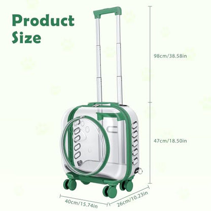 Cat Carrier Backpack with Silent Wheels, Clear Cat Stroller with Ventilation Holes, Telescopic Handle, Convenient Portable Cats Dogs Backpack for Travel (Green-B) - color: Green-B