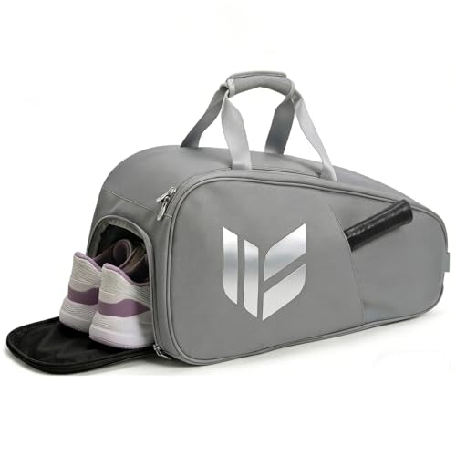Smartway Tennis Bag for Men Women, 6 Rackets Large Racquet Bag with Shoe Compartment & Insulated Pocket, Waterproof Gym Backpack & Sports Duffel for Pickleball, Training and Daily Use - color: Gray