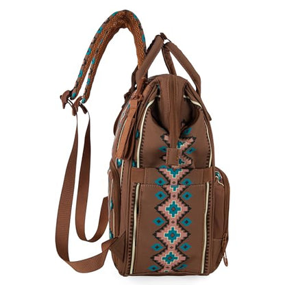 Montana West Wrangler Diaper Bag Backpack Aztec Callie Bag Travel Backpack Purses Western Multi-Function Baby Bags for Mom - color: 3pcs Dark Brown