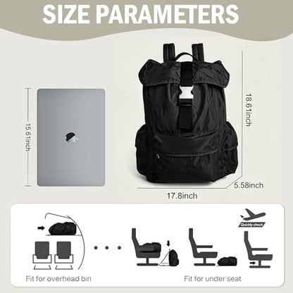 Black Travel Backpack for Men, Carry On Airplane Backpack, Anti Theft Waterproof Laptop Bag for Personal Item, College Work Gym Commuter - color: Black