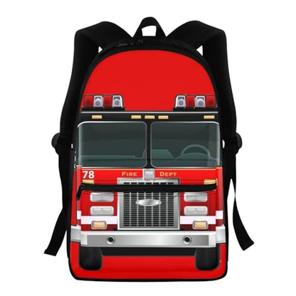 AFPANQZ Cartoon Fire Truck Backpack for Elementary School for Womens Girls Boys Lightweight School Bags Bookbags Daypack Satchel with Front Pocket - color: Fire Truck