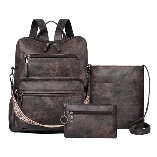 Dora & Liz Backpack Purse for Women, Pu Leather Designer Travel Backpack, Fashion Work Ladies Shoulder Bag Handbag - color: Coffee 3p