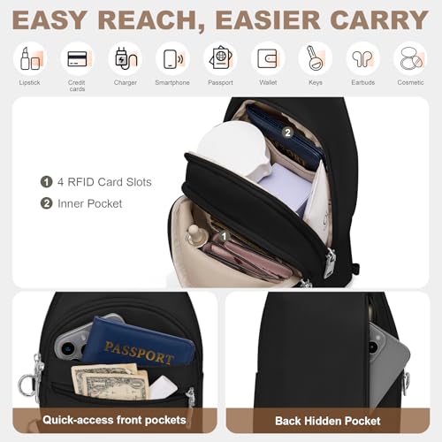 SYTRAH Sling Bag for Women, Anti-Theft RFID Crossbody Bag Nylon Sling Purse for Travel, Puffy Small backpack - color: Black