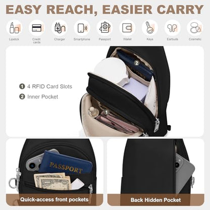 SYTRAH Sling Bag for Women, Anti-Theft RFID Crossbody Bag Nylon Sling Purse for Travel, Puffy Small backpack - color: Black