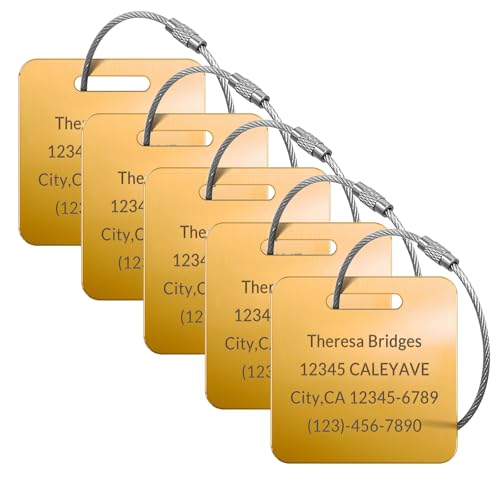 Custom Engraved Luggage Tags, Waterproof Personalized Luggage Tags, Aluminum Personalized Bag Tags for Suitcases/Backpack/Luggage Accessories (Square, Gold, 2 x 2 inches, Herringbone) - color: Gold, size: 2 x 2 inches, style: Square