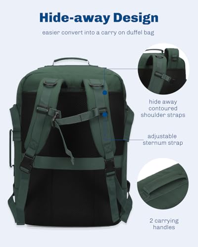 Hynes Eagle Carry on Backpack 38L Large Travel Backpack for Women Flight Approved Weekender Bag Laptop Backpack Men 15 inches Oliver Green - color: Oliver Green