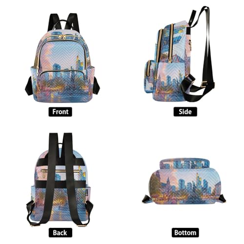 YETTASBIN Fashion Quilted Mini Backpack for Women & Girls - City Scenery Lightweight Casual Travel Daypack, S(8.5L) - size: Small