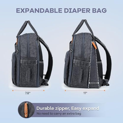 RUVALINO Diaper Bag Backpack-Expandable Baby Bag with up to 50% Capacity -Baby Essentials Bag with Changing Pad Insulated Bottle Holders & Pacifier Case, Waterproof, Dark Gray XL - color: Dark Gray