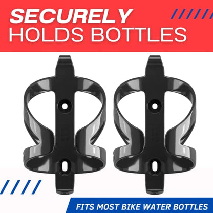 Bike Water Bottle Holder & Bottle Combo – 2-Pack 22 oz Sports Squeeze Bottles with Pull Top Cap & Easy-Install Bike Cage – Made in USA – 50 Strong Brand - color: Black Cage 2-Pack