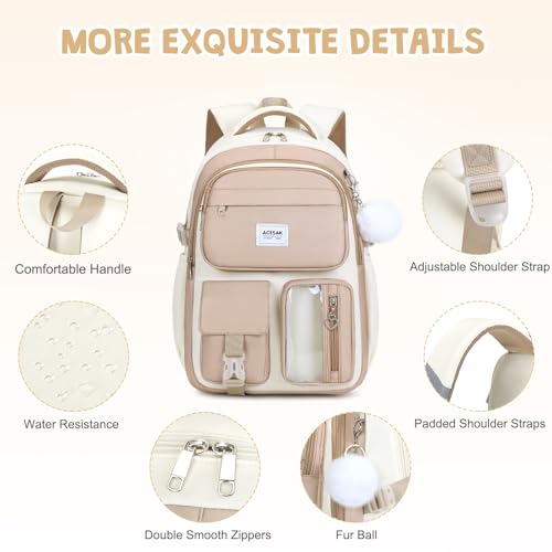 ACESAK Backpack for Girls - Girls Backpack with Lunch Bag & Pencil Pouch for Teen Kids Laptop Backpack for Women, Elementary Middle High School Bookbag Travel Daypack (Khaki) - color: Khaki