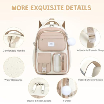 ACESAK Backpack for Girls - Girls Backpack with Lunch Bag & Pencil Pouch for Teen Kids Laptop Backpack for Women, Elementary Middle High School Bookbag Travel Daypack (Khaki) - color: Khaki