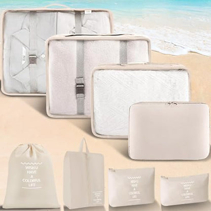 8 Set Packing Cubes For Travel-Travel Essential Carry On Luggage Organizer,Bring Laundry Bag, Shoe Bag, Clothing And Underwear Bag (Beige) - color: Beige