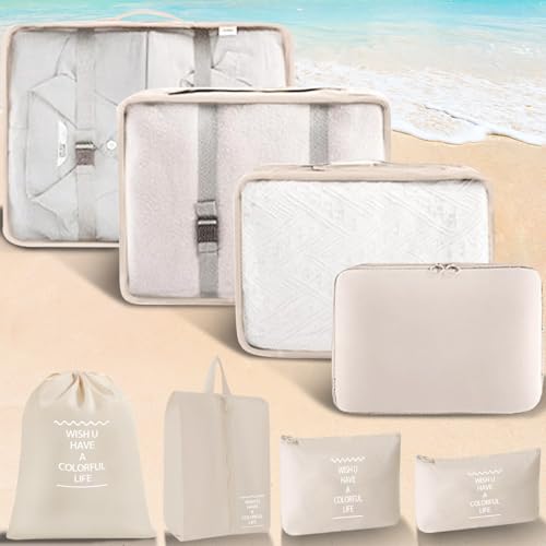 8 Set Packing Cubes For Travel-Travel Essential Carry On Luggage Organizer,Bring Laundry Bag, Shoe Bag, Clothing And Underwear Bag (Beige) - color: Beige