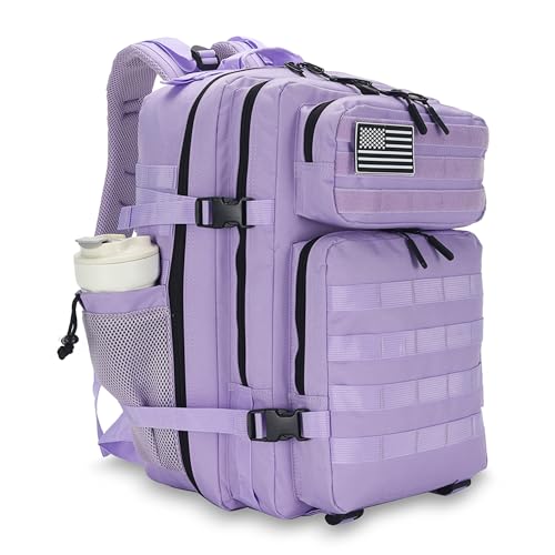Lovelinks21 45L Tactical Assault Backpack 3 Day Assault Pack with MOLLE Waterproof Rucksack for Tactical Backpacks (Light Purple) - color: Light Purple