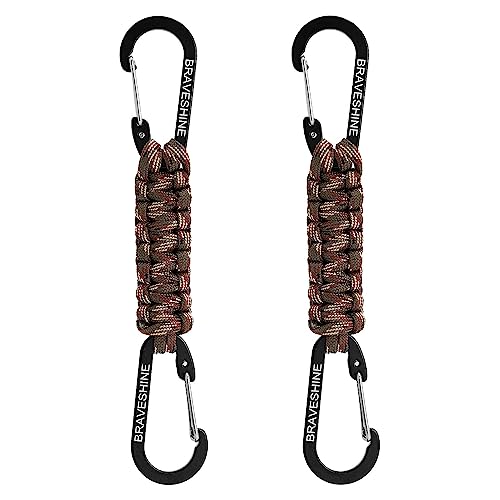 BRAVESHINE Paracord Keychain Carabiner Clip, D Ring Lanyard Hanger Stroller Hook for Water Bottle, Key, Backpacks, Men, Women - color: Camo