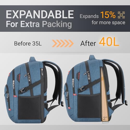 40L Expandable Laptop Backpack, Anti-thief Travel Backpack, Airline Approved Business Waterproof Carry on Luggage, Fits 15.6" Laptop for Men Women - color: Blue, size: 15.6 inches