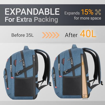 40L Expandable Laptop Backpack, Anti-thief Travel Backpack, Airline Approved Business Waterproof Carry on Luggage, Fits 15.6" Laptop for Men Women - color: Blue, size: 15.6 inches