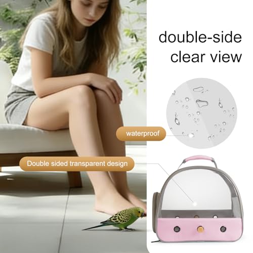Bird Carrier, Portable Small Bird Parrot Parakeet Carrier with Standing Perch and Stainless Steel Tray, Side Access Window Collapsible (Pink, Clear Windows) - color: Pink