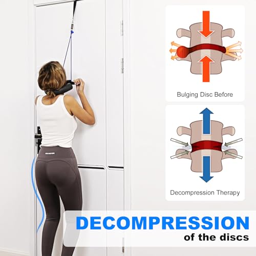 Cervical Neck Traction Device Over Door Home Use for Neck Pain Relief, Portable Neck Stretcher Strap for Spinal Decompression or Physical Therapy, Restore Natural Curve of Neck