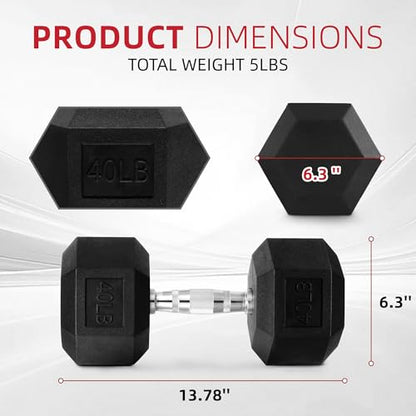 BalanceFrom Rubber Encased Exercise & Fitness Hex Dumbbell, Hand Weights with Anti-Slip Metal Handle for Home Gym, Multiple Sizes - style: 40LBS Pair