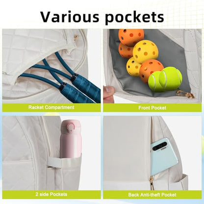 YEEGO DIRECT Tennis Bags for Women, Tennis Backpack Pickleball Racket Bags,Water-Resistant Sling Tote Padel Bag for Pickleball Tennis Badminton, Cute Gifts for Women Girl, Duffle Bag Gym Travel - color: White