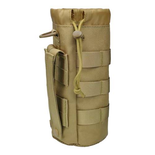 Tactical MOLLE Bottle Pouch Bag, Travel/Sprots Molle Water Bottle Holder with Drawstring Open Top and Mesh Bottom - color: Brown