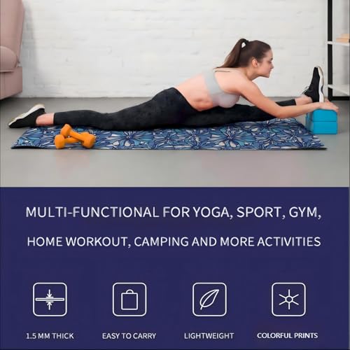 Travel Suede Yoga Mat 1.5mm Thick Non Slip Foldable Lightweigh Sweat Absorbent Exercise Mat for Hot Yoga Pilates Home Gym Outdoor, 72"L x 24"W, 3 lbs - color: Blue