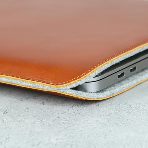 Casemade Real Leather Laptop Sleeve for MacBook Pro & Air Fits 13, 14, 15 & 16 Inch - Genuine Full Grain Leather with Soft Wool Lining (14-inch Pro M1/M2/M3/M4/M5) - color: Tan, size: 14" Pro M1-M5