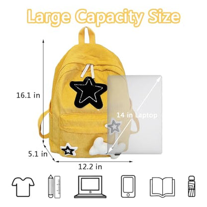 Y2K Star Backpack for Girls Cute Aesthetic College Laptop Backpack Large Capacity Bookbag Daypack for Teens (Yellow) - color: Yellow