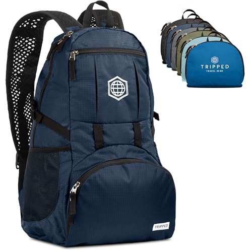 TRIPPED Travel Gear Traveling Backpack- Foldable collapsible lightweight backpack for travel (Blue) 35 liters - color: Deep Blue Sea