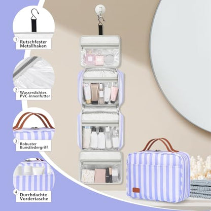 Bosidu Hanging Travel Toiletry Bag,Large Capacity Cosmetic Travel Toiletry Organizer for Women with 4 Compartments & 1 Sturdy Hook,Perfect for Travel/Daily Use/Christmas - color: M-sky blue