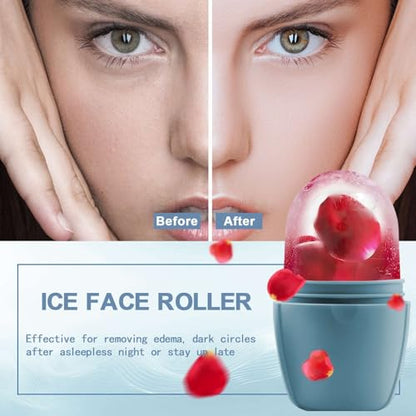 XHJRI Ice Face Roller Massager,Ice Cube Roller for Face, Eyes and Neck Naturally Conditioning and Skin Care,De-Puff Eye Bags,Reduce Migraine Pain,Reusable Massage Silicone Ice Mold (New Blue) - color: New Blue