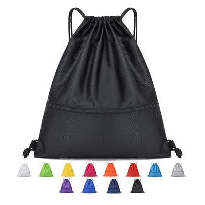 Drawstring Backpack Bag Sport Gym Sackpack-Large(Black) - color: Black