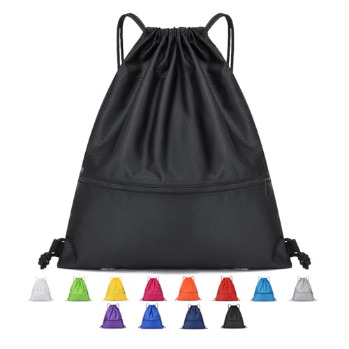 Drawstring Backpack Bag Sport Gym Sackpack-Large(Black) - color: Black