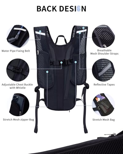 Blue Quartz Hydration Backpack with 2L Water Bladder, Hiking Water Pack with Insulated Compartment for Women Men, Lightweight Cycling Daypack with Phone Pocket, Hydration Pack for Running,Biking - color: Black