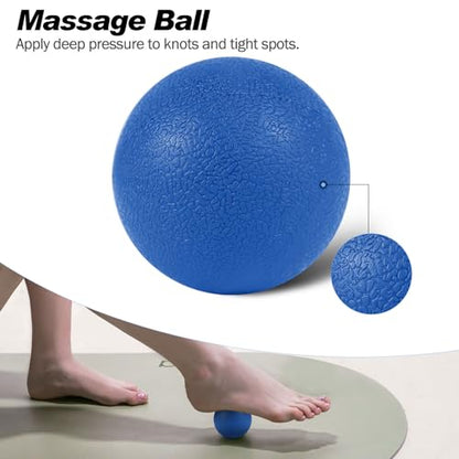 JOYENERGY 5 in 1 Foam Roller Set Trigger Point Foam Roller, Massage Roller Stick, Massage Ball, Stretching Strap for Deep Muscle Massage Pilates Yoga, Fitness Exercise for Whole Body (Blue Diamond) - color: Blue Diamond