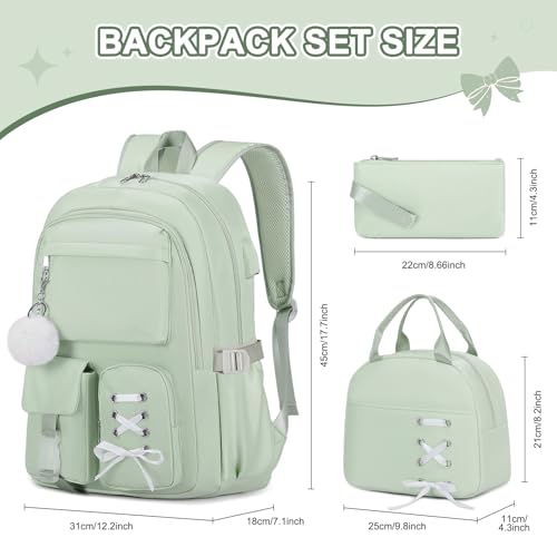 Scothen Backpacks for Girls, Girls Backpack with Lunch Box & Pencil Pouch for Teens Girl Kids Elementary Middle High School College Student Bookbag Daypack Laptop Travel Backpack for Women - color: Green
