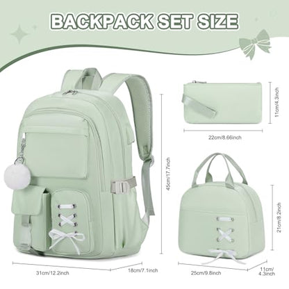 Scothen Backpacks for Girls, Girls Backpack with Lunch Box & Pencil Pouch for Teens Girl Kids Elementary Middle High School College Student Bookbag Daypack Laptop Travel Backpack for Women - color: Green