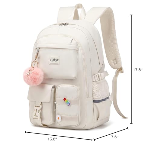 abshoo Big Student Laptop Backpack For College Women Middle High School Teen Girls Bookbag Travel Daypack (Beige) - color: Beige