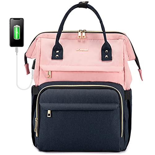 LOVEVOOK Laptop Backpack for Women Fashion Business Computer Backpacks Travel Bags Purse Doctor Nurse Work Backpack with USB Port, Fits 17-Inch Laptop Pink Navy - color: Pink Navy, size: 17 Inch