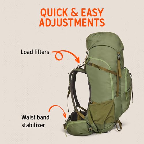 Kelty Asher Backpack, Daypack to Multi-Day Backpacking Capacity, Hiking, Lightweight Travel Pack, Internal Frame (85L Winter Moss) - color: Winter Moss/Dill, size: 85L