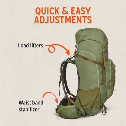 Kelty Asher Backpack, Daypack to Multi-Day Backpacking Capacity, Hiking, Lightweight Travel Pack, Internal Frame (85L Winter Moss) - color: Winter Moss/Dill, size: 85L