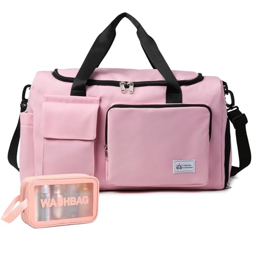 Small Gym Bag for Women, Travel Duffle Bag Carry On Weekender Bag with Shoe Compartment - color: 40#Pink-Zipper, style: Gym Bag&toiletry Bag