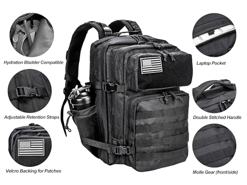LHI Military Tactical Backpack for Men and Women 45L Army 3 Days Assault Pack Bag Large Rucksack with Molle System - color: 3.1 B1ack