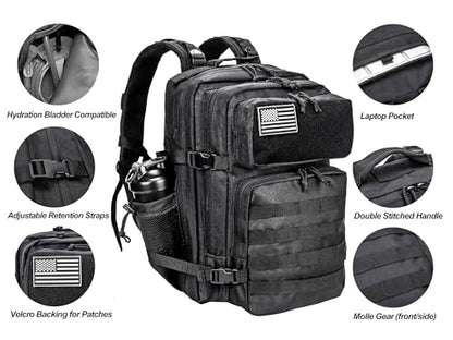 LHI Military Tactical Backpack for Men and Women 45L Army 3 Days Assault Pack Bag Large Rucksack with Molle System - color: 3.1 B1ack