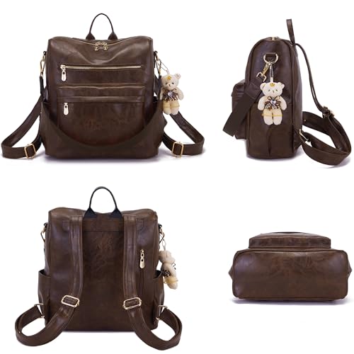 Soperwillton Women Backpack Purse Multipurpose Design Handbags Shoulder Bag PU Leather Travel bag Backpack Set 2pcs - color: Darkcamel