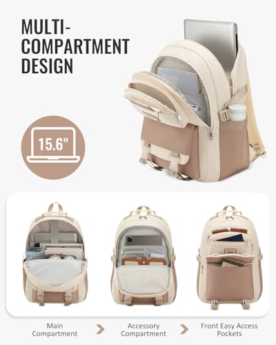 Backpack for Girls and Teens, Cute School Bag for Kids, Kawaii Bookbag for College Students, Aesthetic Laptop Backpack for Women Nursing Work, Beige Khaki